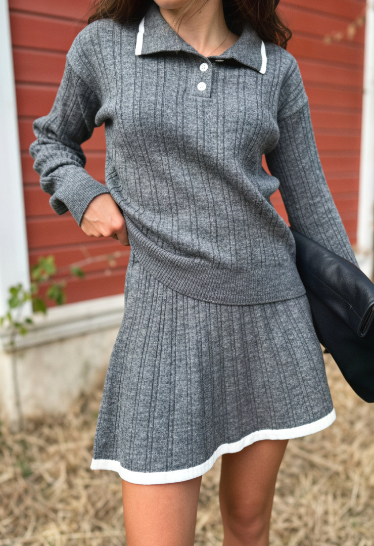 Ribbed knitted two-piece set